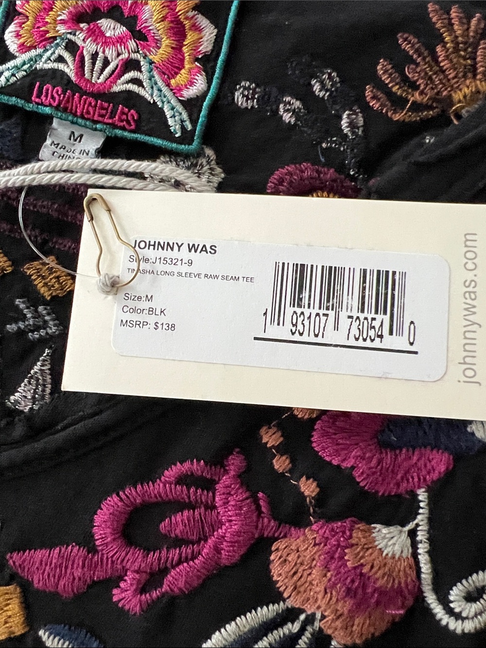 Johnny Was Embroidered Black Long-Sleeve Women’s Top with Floral Accents - Picture 3 of 5